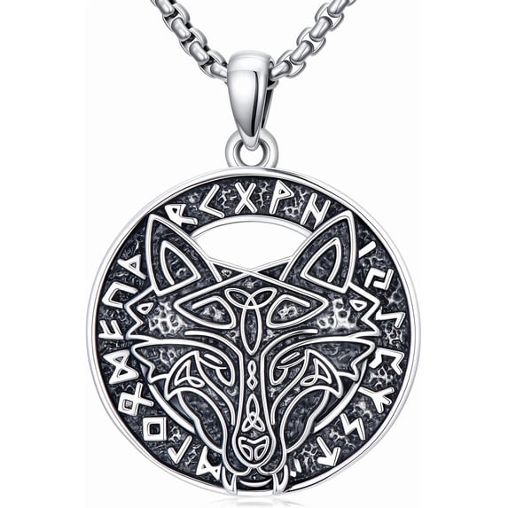 Viking Wolf Necklace for Men 925 Sterling Silver Witcher Medallion Norse Pendant Viking Jewelry for Men