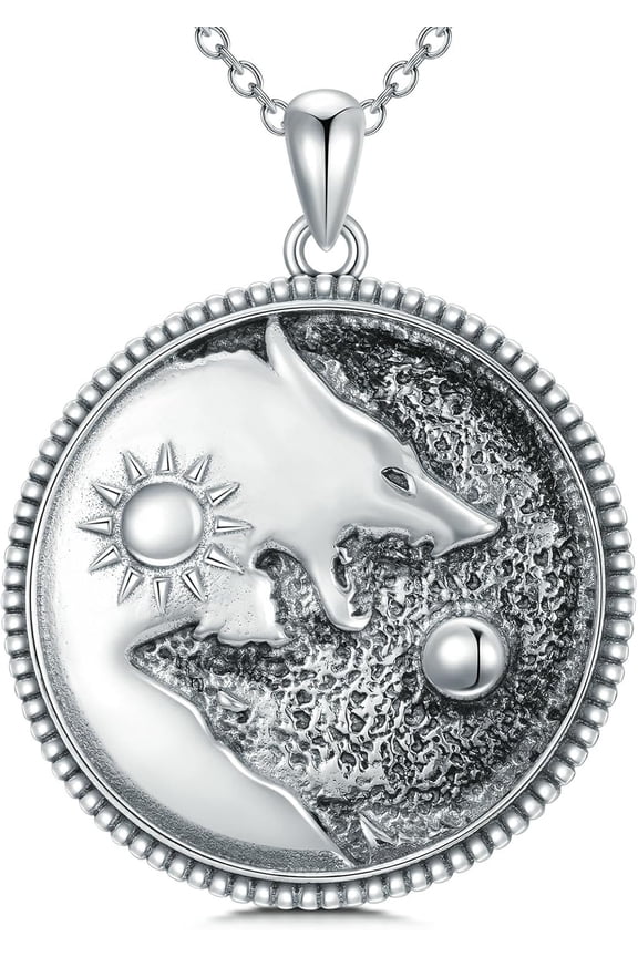 Viking Wolf Necklace for Men Women 925 Sterling Silver Norse Animal Wolf Pendant, Oxidized Celtic Wolf Jewelry Gift for Him Her with Gift Box
