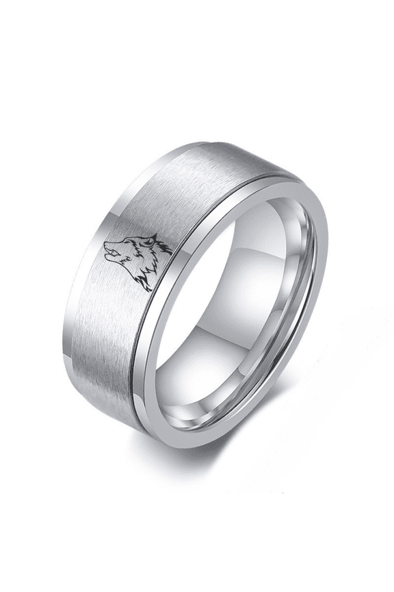 Viking Wolf Spinner Ring for Men Women, Stainless Steel Wolf Head Wolves Spirit Anxiety Band Ring, Fenrir Wolf Finger Rings, Wolf Fans Jewelry Gifts, Silver, Size 7