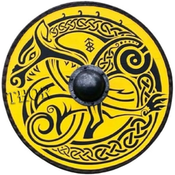 Viking Wooden Medieval Round Shield Norse 24 Battle Armor Warrior Handmade Gift Rustic Vintage Home Decor Gifts Yellow