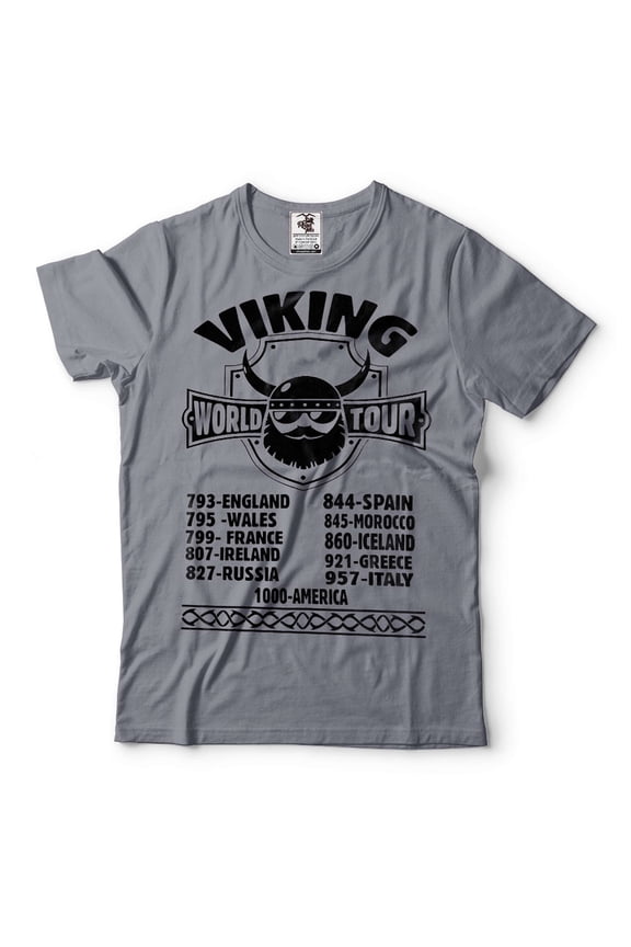 Viking World Tour Shirt Vikings Patriotic History T-Shirt Norway Sweden Denmark History Tee (Small Grey)