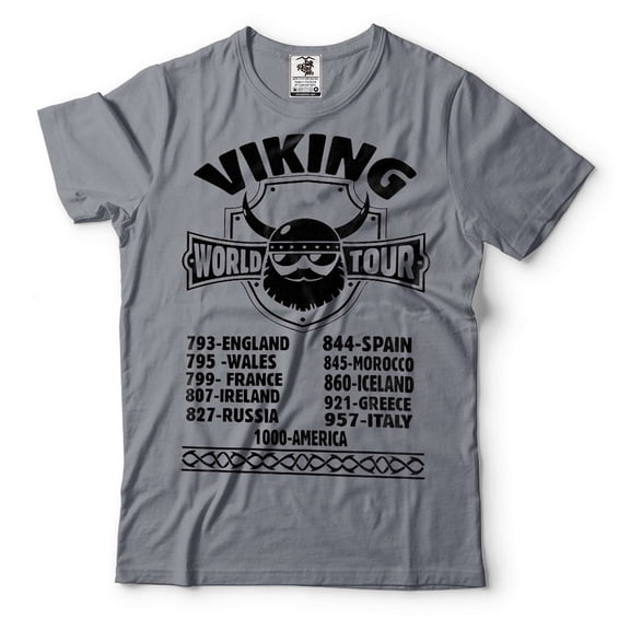 Viking World Tour Shirt Vikings Patriotic History T-Shirt Norway Sweden Denmark History Tee (X-Large Grey)