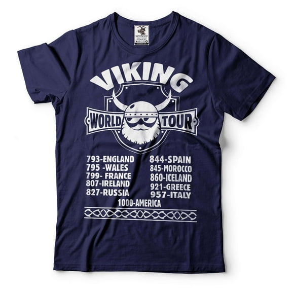Viking World Tour Shirt Vikings Patriotic History T-Shirt Norway Sweden Denmark History Tee (X-Large Navy Blue)