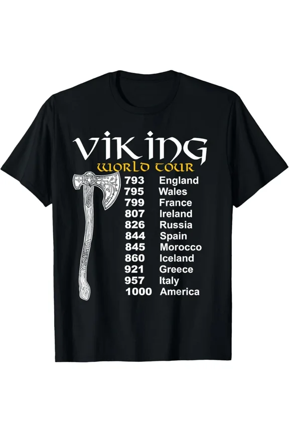 Viking World Tour Valhalla Norse Mythology Raid Gift Unisex T-Shirt, up to Size 5XL