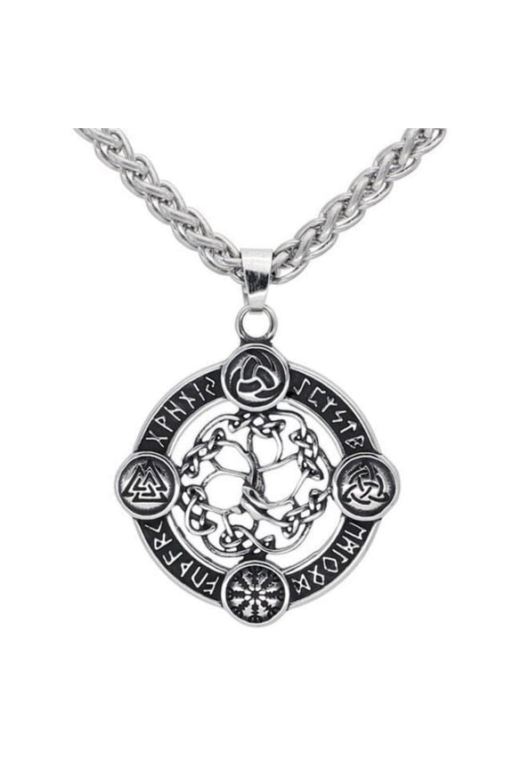Viking Yggdrasil Necklace Stainless Steel Trinity Vegvisir Valknut Pendant