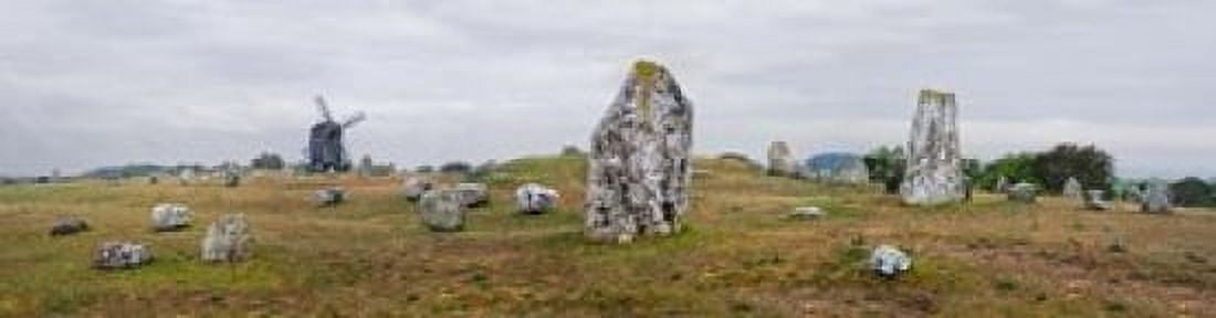 Viking burial site and wooden windmill Gettlinge Oland Sweden Canvas Art - Panoramic Images (42 x 12)