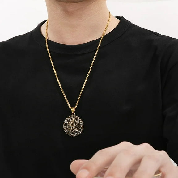 Vikings Odin Rune 14K Yellow Gold Necklace Various Men's Nordic Vegvisir Valknut Amulet Pendant Punk Fashion Jewelry Wholesale