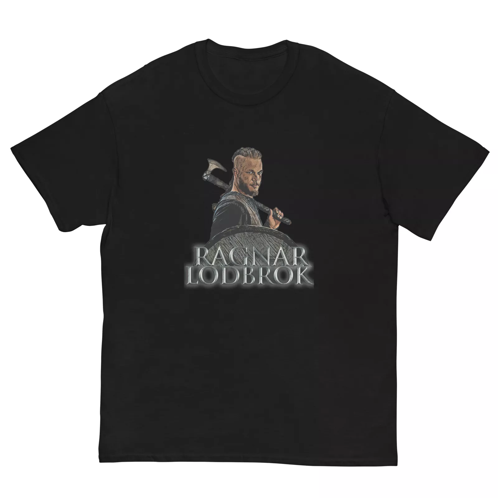 Men's VIKINGS Ragnar Lothbrok T-shirt New Logo TV Series Black Official Licensed