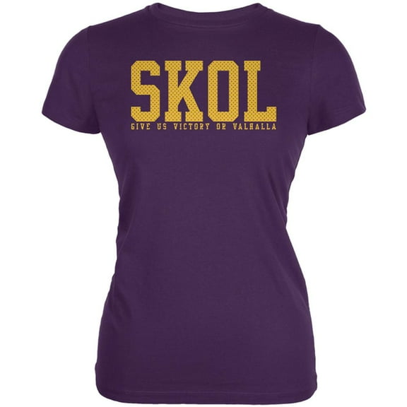 Vikings Skol Give Us Victory or Valhalla Juniors Soft T Shirt Purple X-LG