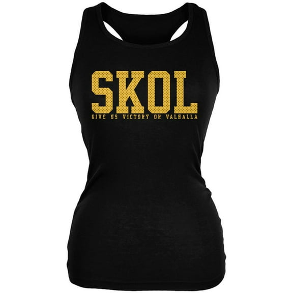 Vikings Skol Give Us Victory or Valhalla Juniors Soft Tank Top Black LG