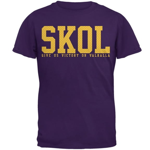 Vikings Skol Give Us Victory or Valhalla Mens T Shirt Purple MD