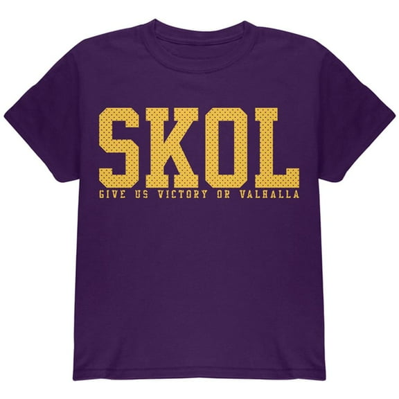 Vikings Skol Give Us Victory or Valhalla Youth T Shirt Purple YMD