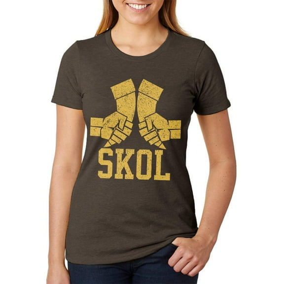 Vikings Skol Raised Horns Flagon Juniors Soft Heather T Shirt Heather Brown 2XL