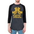 thumbnail image 1 of Vikings Skol Raised Horns Flagon Mens Raglan T Shirt Heather Black-Black SM, 1 of 1