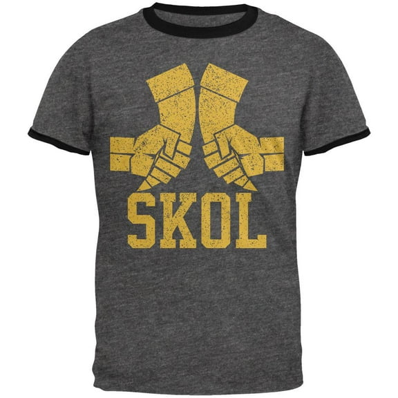 Vikings Skol Raised Horns Flagon Mens Ringer T Shirt Dark Heather-Black 2XL