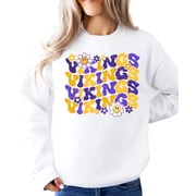 Vikings Team Sweatshirt for Women, Teens & Kids Floral Groovy Sports Team Sweater White Sweatshirt Adult X-Large