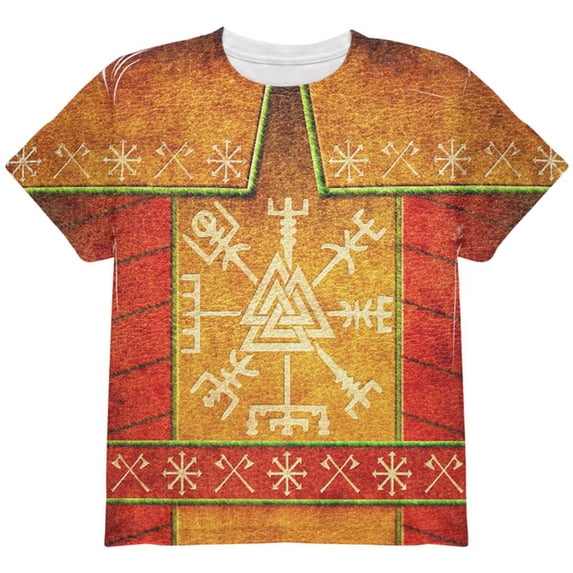 Vikings Ugly Christmas Sweater Armor Costume All Over Youth T Shirt Multi YMD