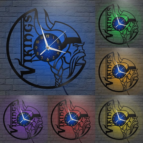 Vikings Vinyl Record Wall Clock for Kitchen Wall Decor Wall Art Gift for Lover Gift Idea for a Best Friend(B,with LED)