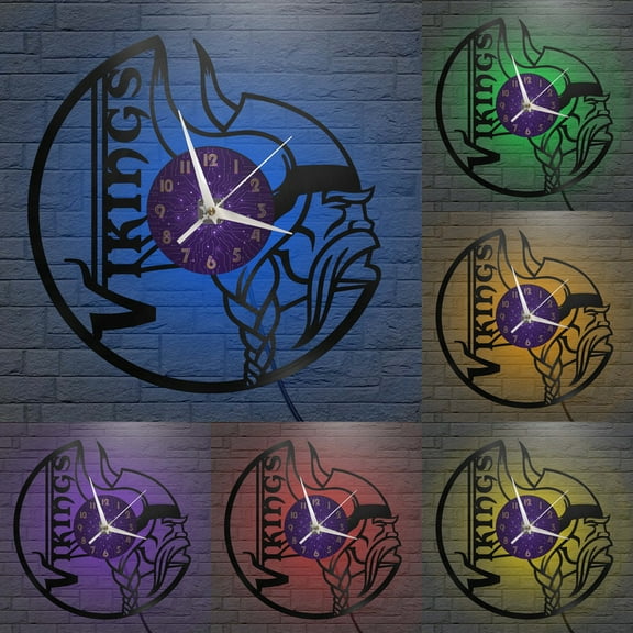 Vikings Vinyl Record Wall Clock for Kitchen Wall Decor Wall Art Gift for Lover Gift Idea for a Best Friend(P,with LED)