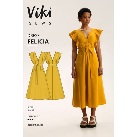 Vikisews Sewing Pattern Felicia Dress Women UK 4-22 Dresses