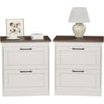 thumbnail image 1 of Vikiullf Farmhouse Nightstands Set of 2, Bedroom Night Stand with 2 Drawers, Wooden Bedside Tables 18.7W x 15.6D x 23.8H, White and Brown Wood Grain Finish, 1 of 8