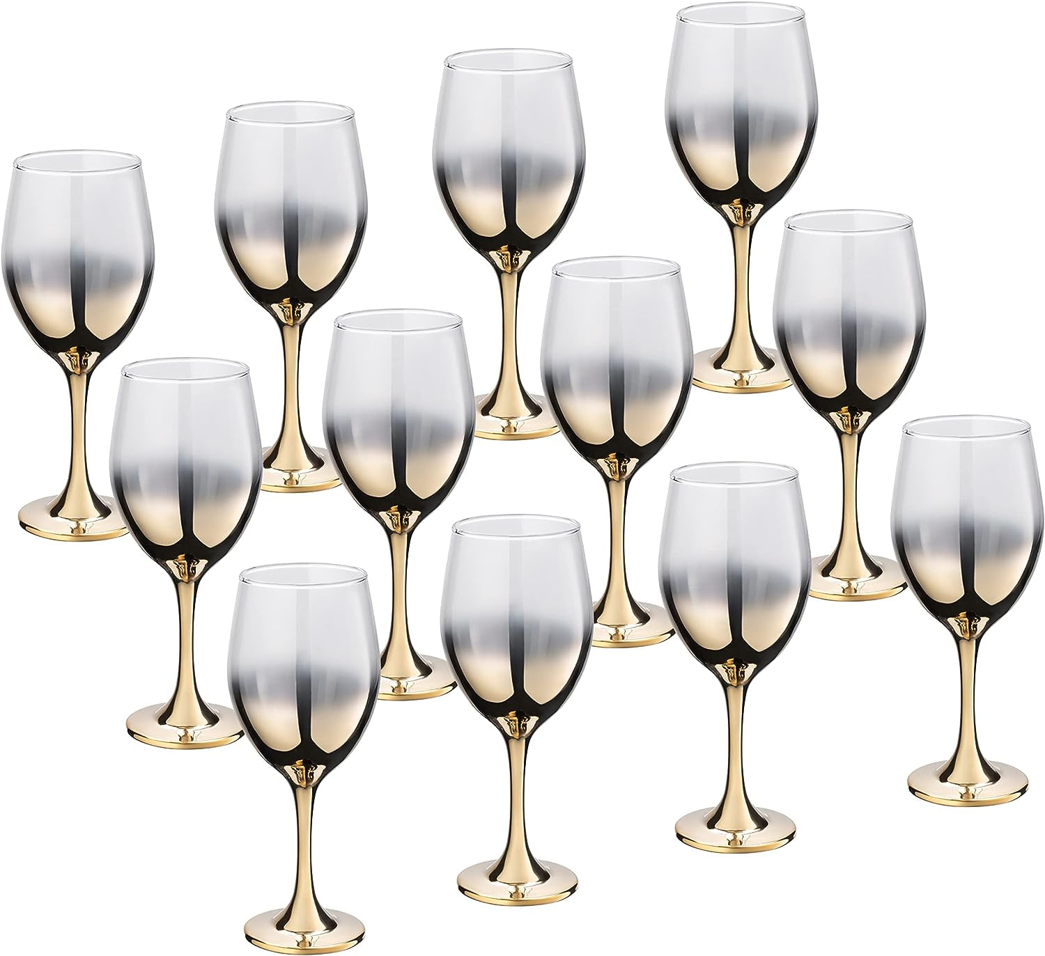 Vikko 11.5 Oz Wine Glasses Decorative Gold Ombre 12-Pc Glassware Set for Red & White Wine