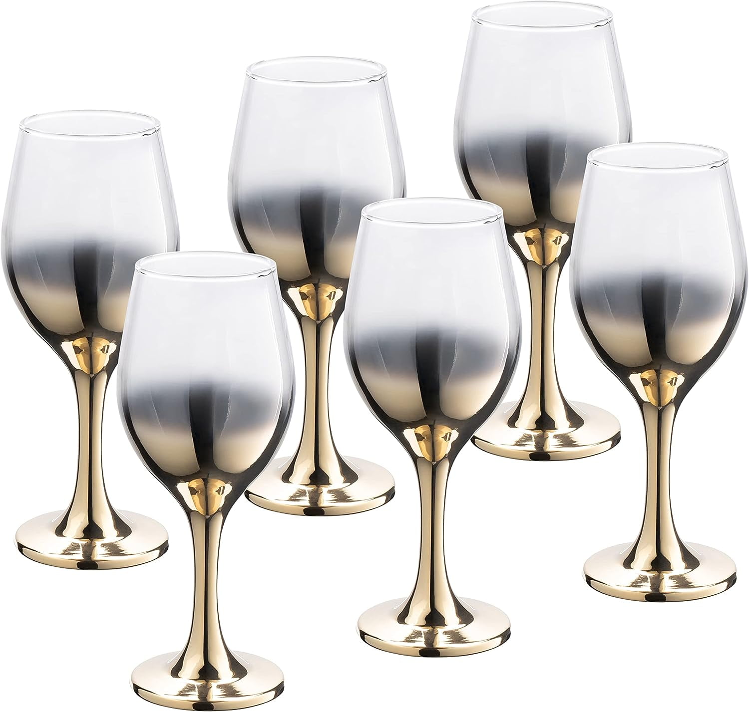Vikko 11.5 Oz Wine Glasses Decorative Gold Ombre 6-Pc Glassware Set for Red & White Wine