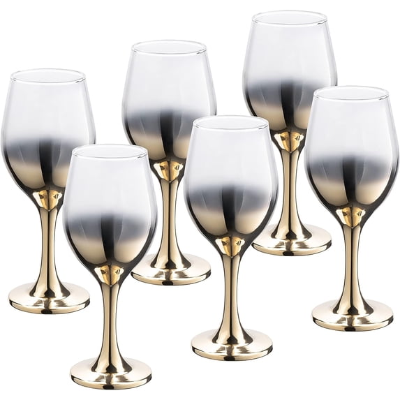 Vikko 11.5 Oz Wine Glasses Decorative Gold Ombre 6-Pc Glassware Set for Red & White Wine