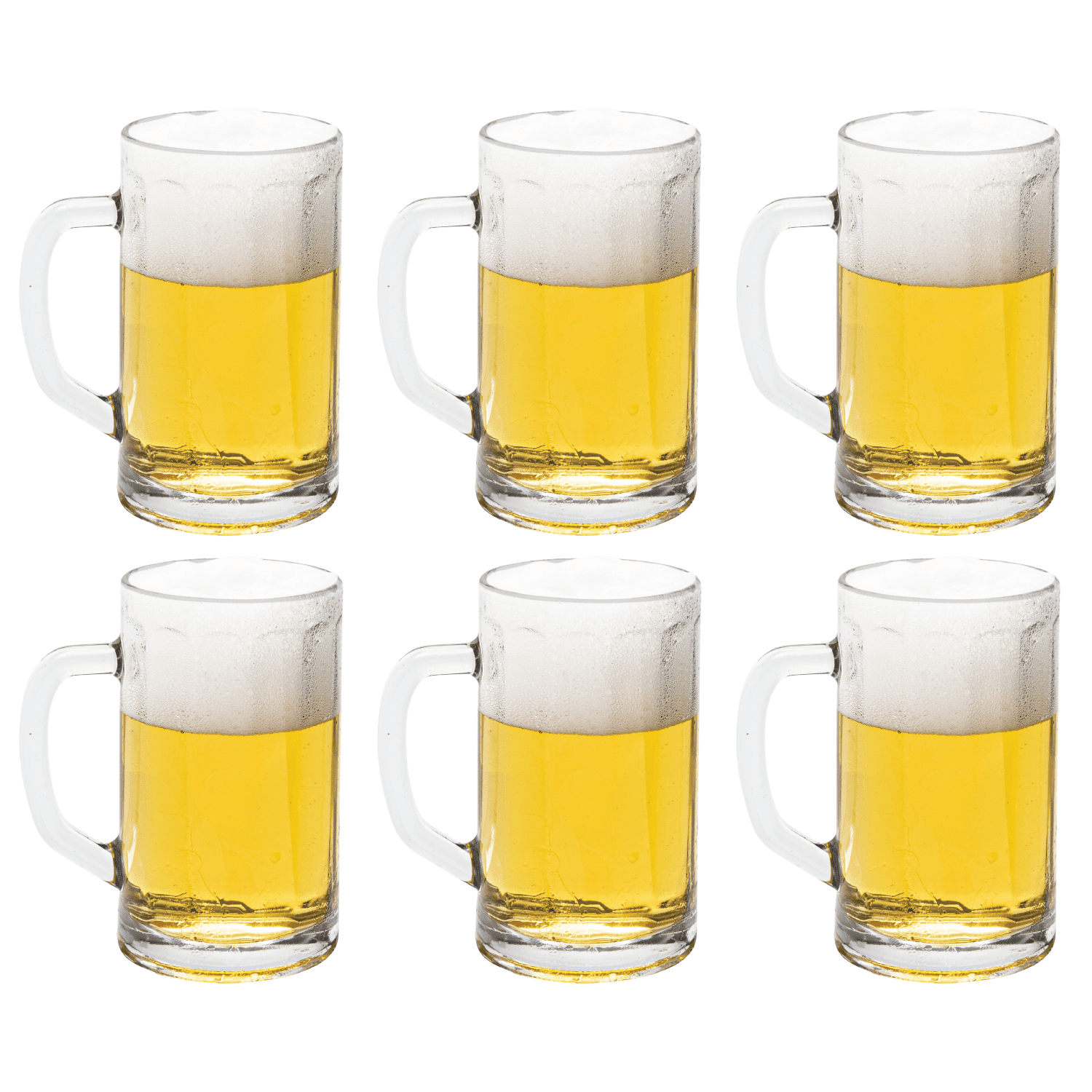 Vikko 13.5 Ounce Beer Glass Mugs Weighted Base Clear Beer Mugs with Comfortable Handle Versatile, Dishwasher Safe, Set of 6 (3.2 x 5.8)