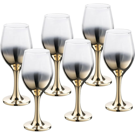 Vikko 14 Oz Wine Glasses Decorative Gold Ombre 6-Pc Glassware Set for Red & White Wine