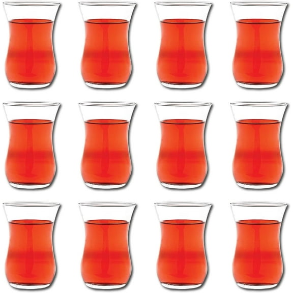 Vikko 4 Oz Turkish Tea Glasses Authentic Tulip-Shaped Turkish Tea Cups 12-Pc Kitchen Set