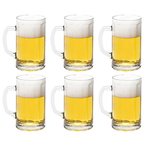 Vikko Beer Mug, Set of 6 Glass Beer Mugs, 10 Ounce, Dishwasher Safe Durable Drinking Glass for Craft Brews, Beer or Water