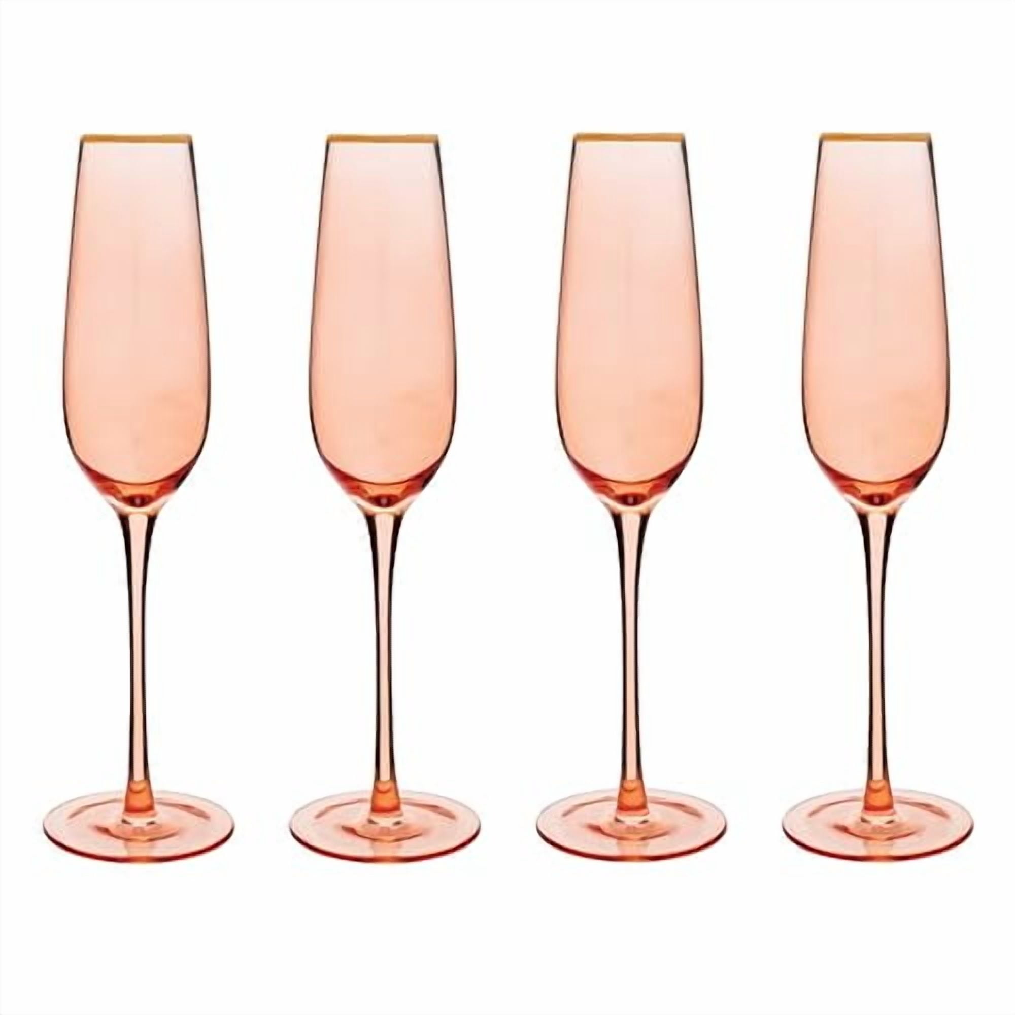 Vikko Champagne Flutes, 8.5 Ounce Toasting Champagne Flute, Coral with Gold Rim Crystal Clear Champagne Glasses, Set of 4 Elegant Sparkling Wine Glasses