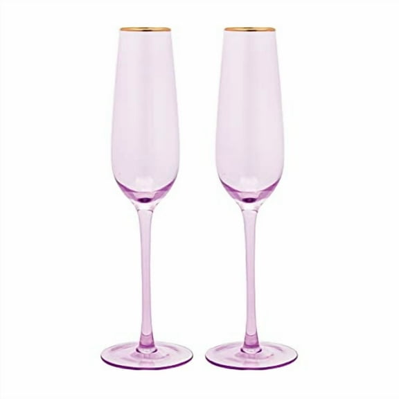 Vikko Champagne Flutes, 8.5 Ounce Toasting Champagne Flute, Lilac with Gold Rim Crystal Clear Champagne Glasses, Set of 2 Elegant Sparkling Wine Glasses
