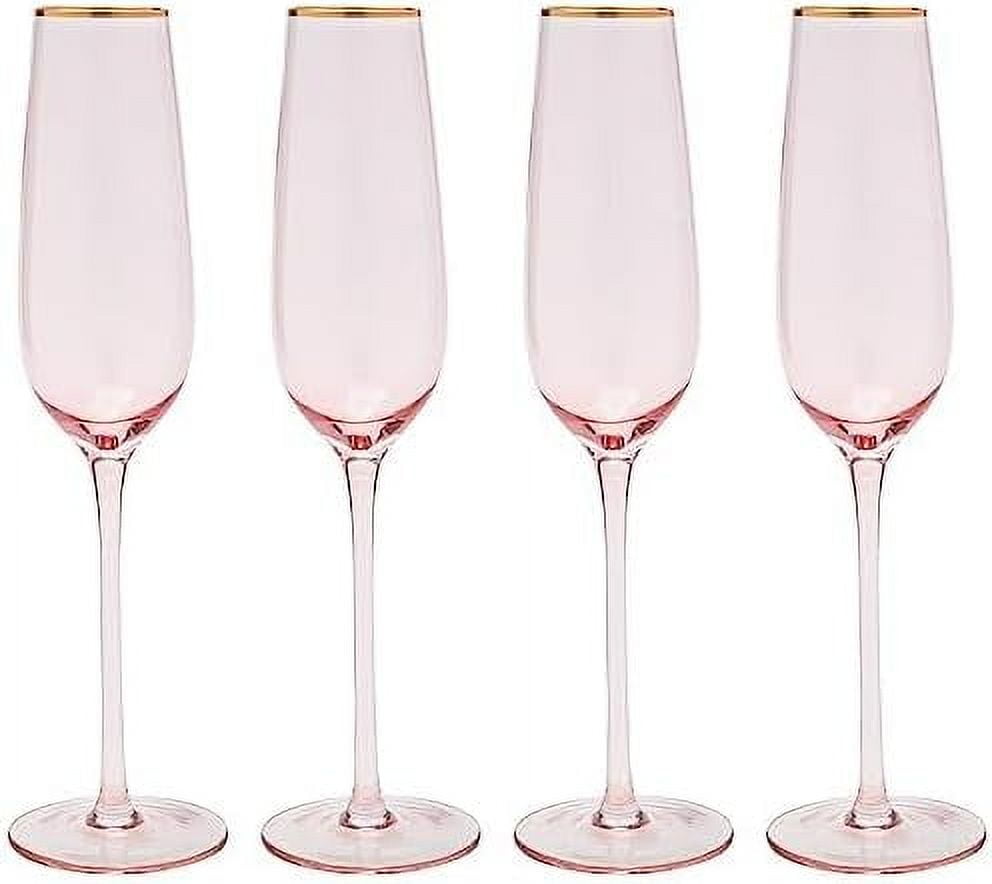Vikko Champagne Flutes, 8.5 Ounce Toasting Champagne Flute, Pink with Gold Rim Crystal Clear Champagne Glasses, Set of 4 Elegant Sparkling Wine Glasses