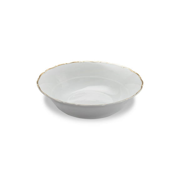Vikko China Serving Bowl: Elegant Fine Porcelain Bowl For Serving - Large 9.75 Inch Serving Dish - White Ceramic Bowl with Gold Rim - Dishwasher Safe Servers