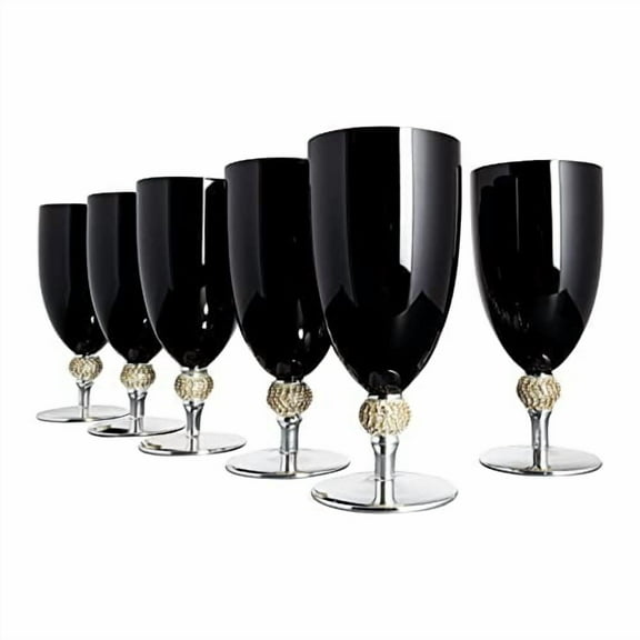 Vikko D?cor Black and Silver Goblets | Large 18 Ounce Cup ? Striking Design with Diamante Accents ? Thick and Durable Glass ? Dishwasher Safe ? Set of Six Stunning Glasses ? 7.8? x 3.5?