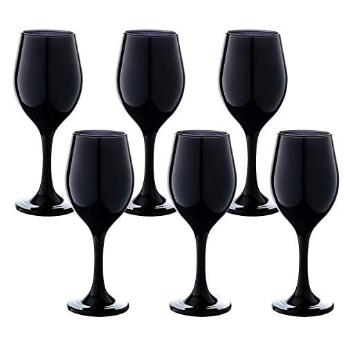 Vikko Dcor Black Wine Glasses: 11 Oz Fancy Wine Glasses With Stem For Red And White Wine- Thick And Durable Wine Glass- Dishwasher Safe - Great For Wine Tasting- Set Of 6 Decorative Goblets