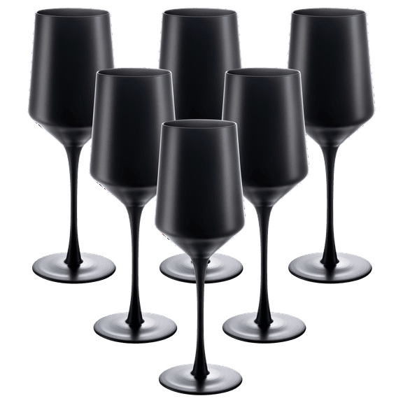Vikko Décor Matte Black Wine Glasses | Thin, Handblown Glass – Tall, Elegant Stem – Dishwasher Safe – 11 Ounce Cup – Set of 6 Stunning Wine Glasses – 8.6” x 2.4”