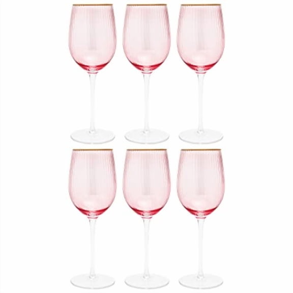 Vikko D?cor Wine Glasses, Set of 6 Peach Blown Glass with Gold Rim, 11 Ounce Fancy Wine Glasses With Stem for Red and White Wine, Dishwasher Safe Goblets, Decorative Wine Glasses