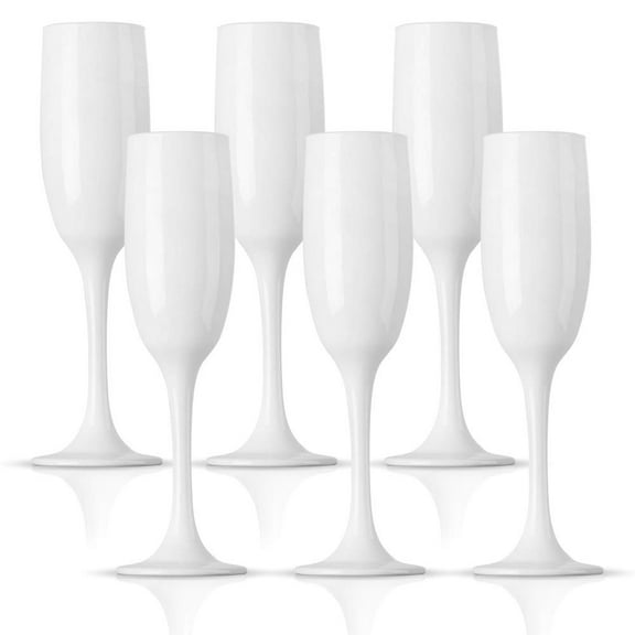 Vikko Dcor White Champagne Flutes | 6 Ounce Capacity  Perfect for Parties, Weddings, and Everyday  Thick and Durable  Dishwasher Safe  Set of 6 Sparkling Wine Glasses