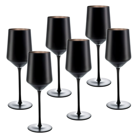 Vikko Decor Matte Black Wine Glasses | Thin Handblown Glass Tall Elegant Stem Dishwasher Safe 14.2 Ounce Cup Great Gift Idea Set of 6 Stunning Wine Glasses 9.5 x 2.8