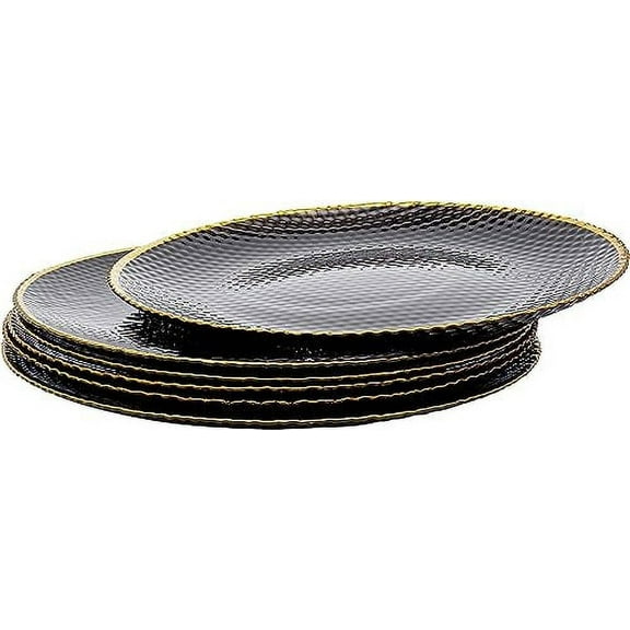 Vikko Glass Charger, 13 Inch Glass Dinner Plate Charger, Dark Blue Textured Surface with Silver Rim, Set of 6 Elegant Place Setting Chargers