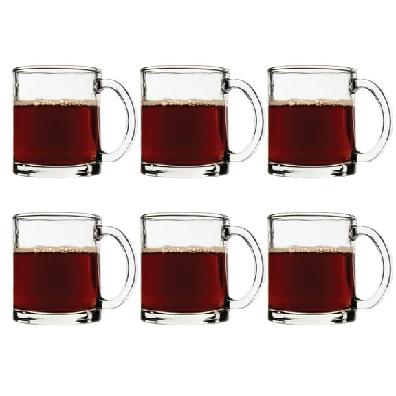 Vikko Glass Coffee Mug, 10.75 Ounce Clear Glass Coffee Mugs, Glass Mug Set of 6, Microwave and Dishwasher Safe