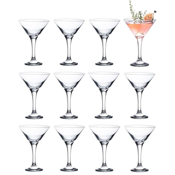 Vikko Martini Glasses Set of 12, 5.2 Ounce Cocktail Glasses with Stem, Elegant Cosmopolitan Glasses for Martinis and Cocktails, Dishwasher Safe, Bulk Martini