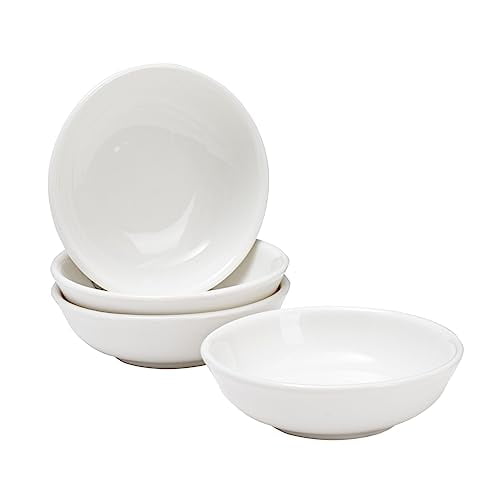 Vikko Mini White Bowls, Set of 4 Porcelain Dipping Sauce Cups, Pinch Bowls for Cooking Prep, Stackable Round Spice Bowls, Mini Bowl