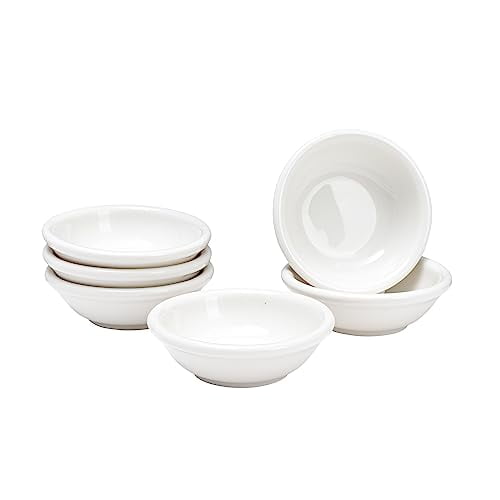 Vikko Mini White Bowls, Set of 6 Porcelain Dipping Sauce Cups, Pinch Bowls for Cooking Prep, Stackable Round Spice Bowls, Mini Bowl