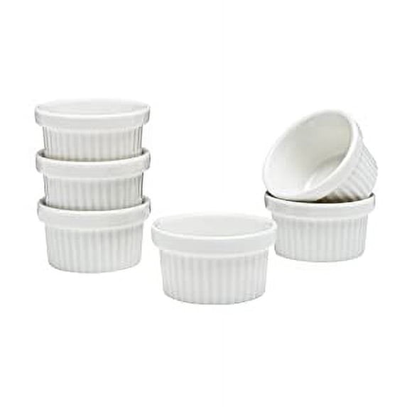 Vikko Mini White Ramekin, Pack of 6 Fine Porcelain Mini Ramekins, Stackable 2 Inch Dip Bowls, 1 Ounce Dips Dish, Dishwasher Safe