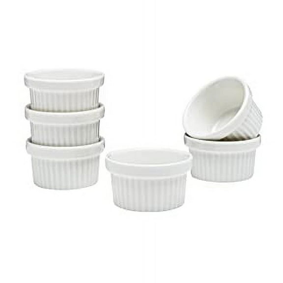 Vikko Mini White Ramekin, Pack of 6 Fine Porcelain Mini Ramekins, Stackable 2 Inch Dip Bowls, 1 Ounce Dips Dish, Dishwasher Safe