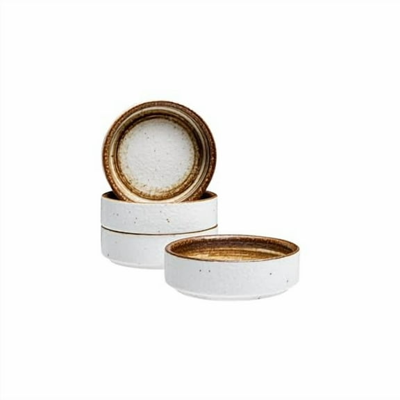 Vikko Modern Stoneware Dip Dishes, Soy Sauce Dish, Set of 4 Mini Flat Bowls, 3" Dish for Dips, Charcuterie Boards, Condiments, Microwave and Dishwasher Safe, Earthtones